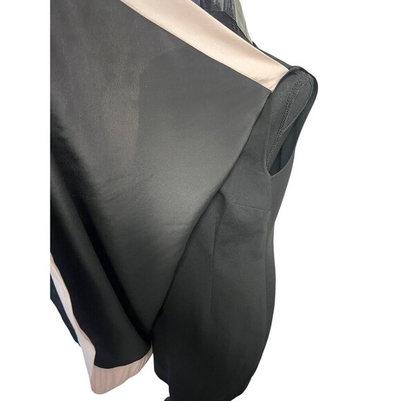 TED BAKER Black Sleeveless Asymmetrical Dress Women 4 Beige Trim Button Shoulder - Picture 6 of 13